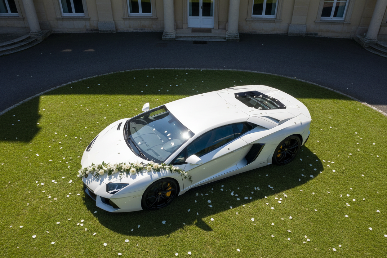 White Lamborghini Aventador LP700-4 Overhead View Outdoors