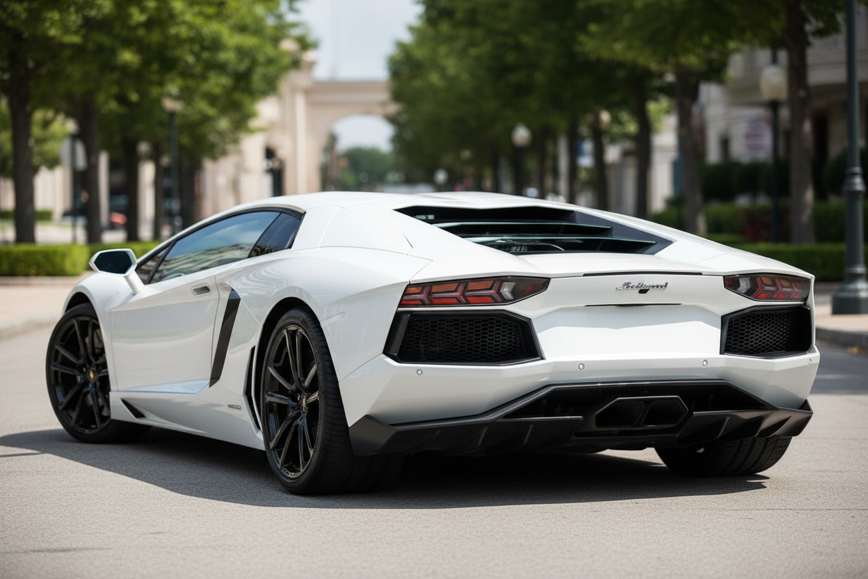 White Lamborghini Aventador LP700-4 Rear Angle No Spoiler